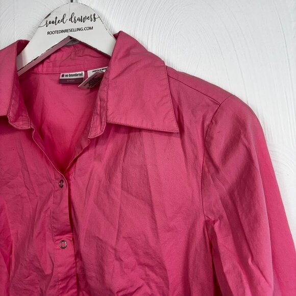 No Boundaries Shirt Y2K 2000s Pink 3/4 Sleeve Button Up Blouse Collared Stretch - Picture 2 of 5